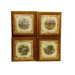 Hand Crafted Decorative Ceramic Wood Tiles 4 Season Winter,Spring,Summer,Fall Se